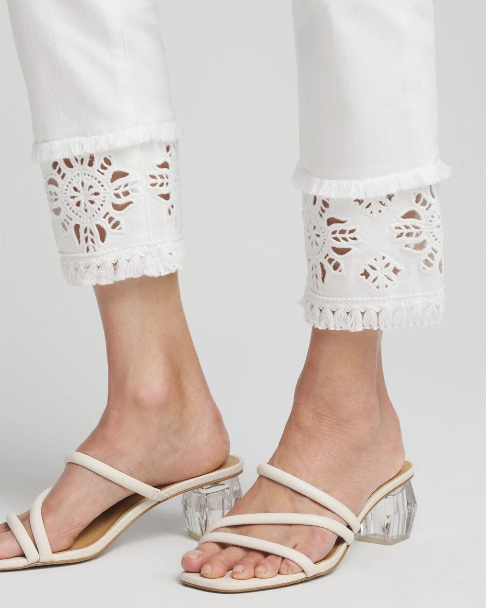 Chico's Women | No Stain Embellished Pull-on Cropped Jeans ALABASTER