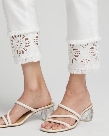 Chico's Women | No Stain Embellished Pull-on Cropped Jeans ALABASTER