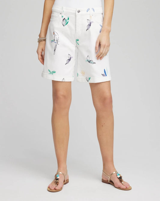 Chico's Women | Girlfriend Cuffed Swing Denim Shorts ALABASTER