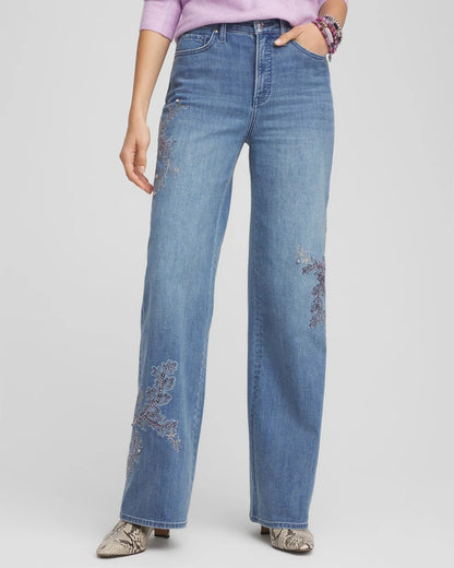 Chico's Women | Embellished High Rise Wide Leg Jeans MEERA INDIGO