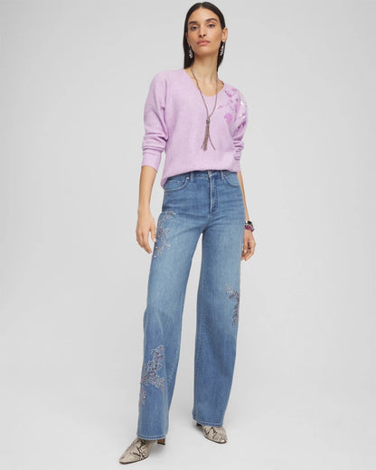 Chico's Women | Embellished High Rise Wide Leg Jeans MEERA INDIGO