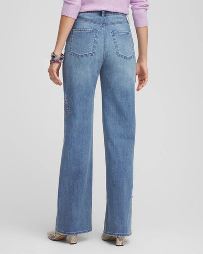 Chico's Women | Embellished High Rise Wide Leg Jeans MEERA INDIGO
