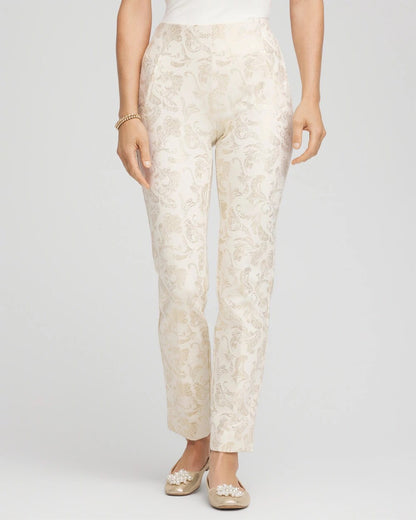 Chico's Women | Juliet Golden Foiled Slim Ankle Pants ENGLISH CREAM