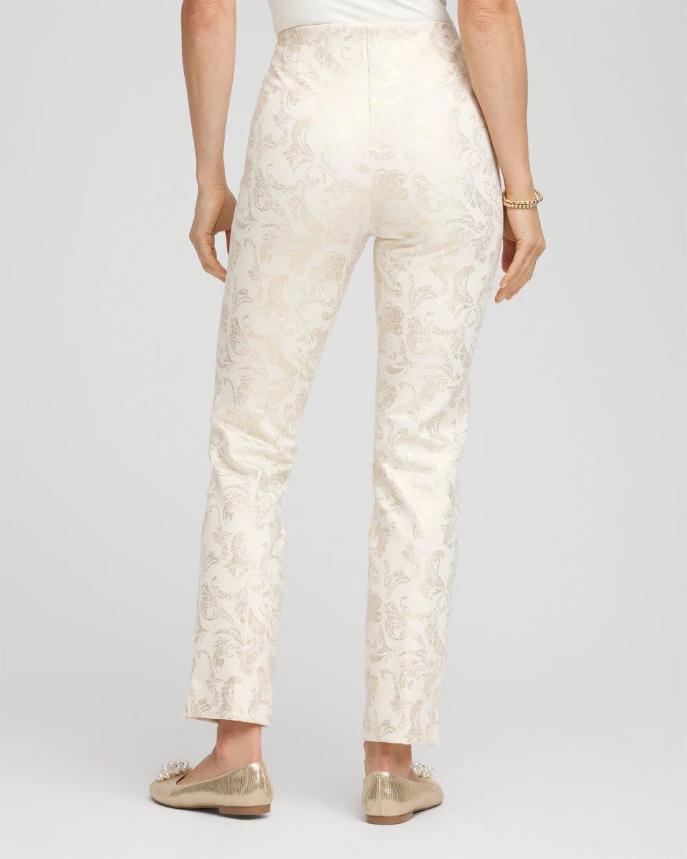 Chico's Women | Juliet Golden Foiled Slim Ankle Pants ENGLISH CREAM