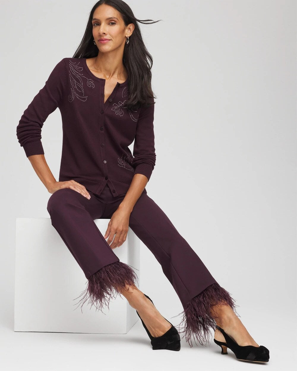 Chico's Women | Juliet Feathered Flared Cropped Pants NIGHT BLOOM