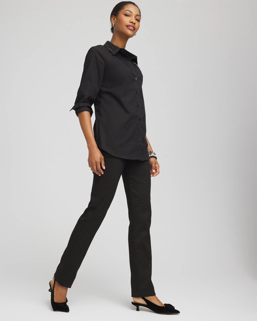 Chico's Women | Brigitte™ Slim Full-Length Jacquard Pants BLACK