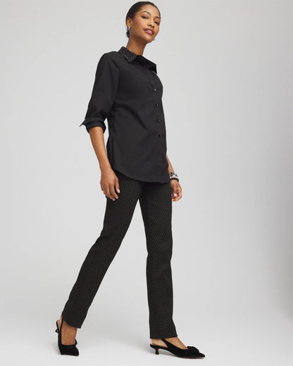 Chico's Women | Brigitte™ Slim Full-Length Jacquard Pants BLACK