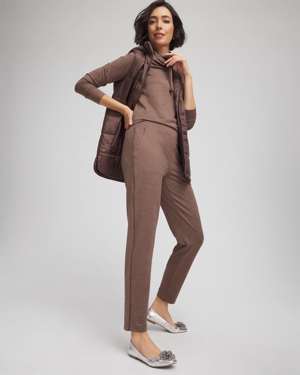 Chico's Women | Zenergy® Cloud Satin Trim Pants WALNUT