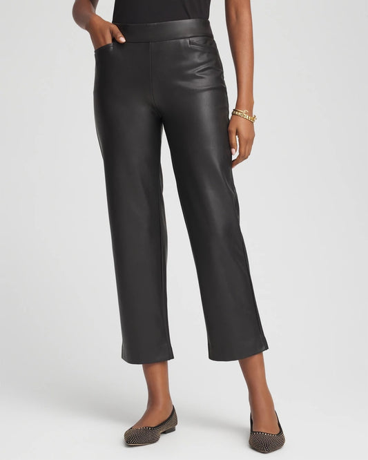 Chico's Women | Faux Leather Brigitte™ Pull-On Cropped Pants BLACK