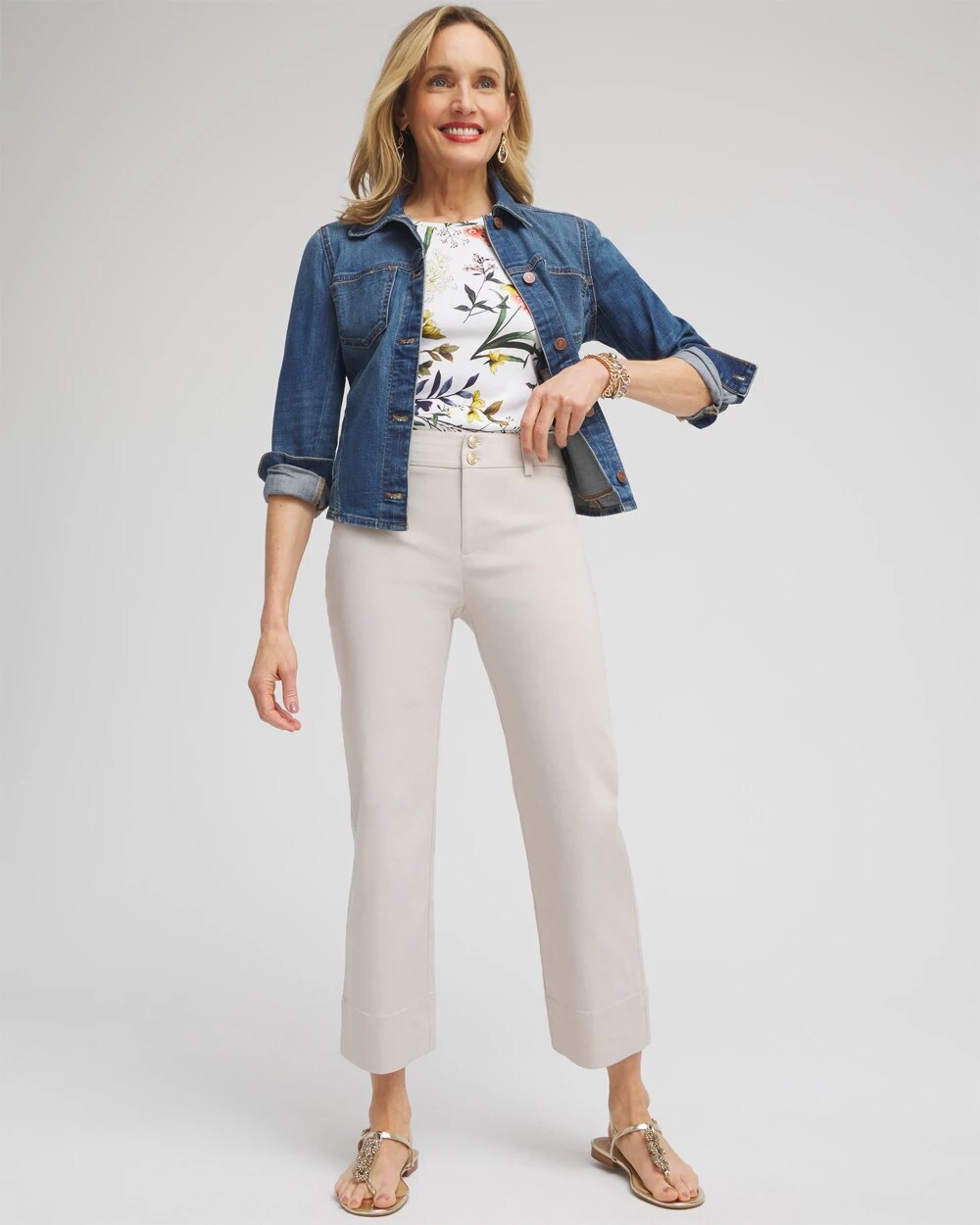 Chico's Women | Trapunto Straight Leg Cropped Pants SMOKEY TAUPE