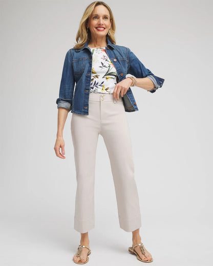 Chico's Women | Trapunto Straight Leg Cropped Pants SMOKEY TAUPE