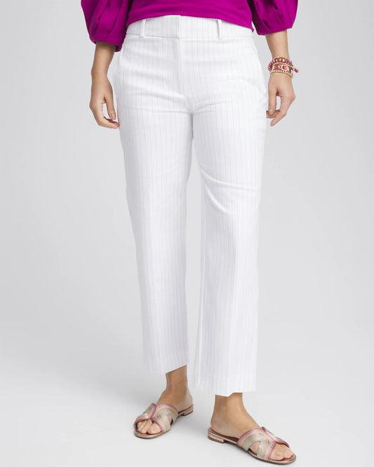 Chico's Women | Striped Straight-Leg Cropped Pants ALABASTER