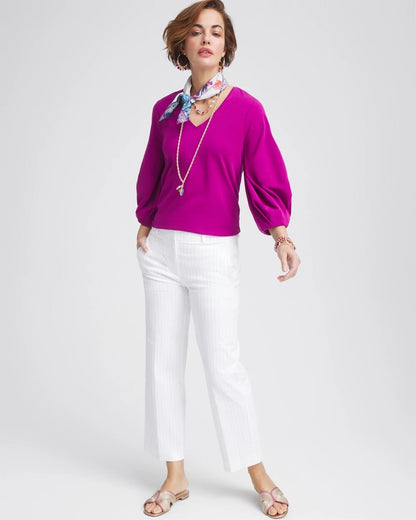 Chico's Women | Striped Straight-Leg Cropped Pants ALABASTER