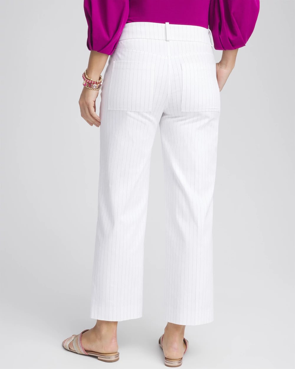 Chico's Women | Striped Straight-Leg Cropped Pants ALABASTER