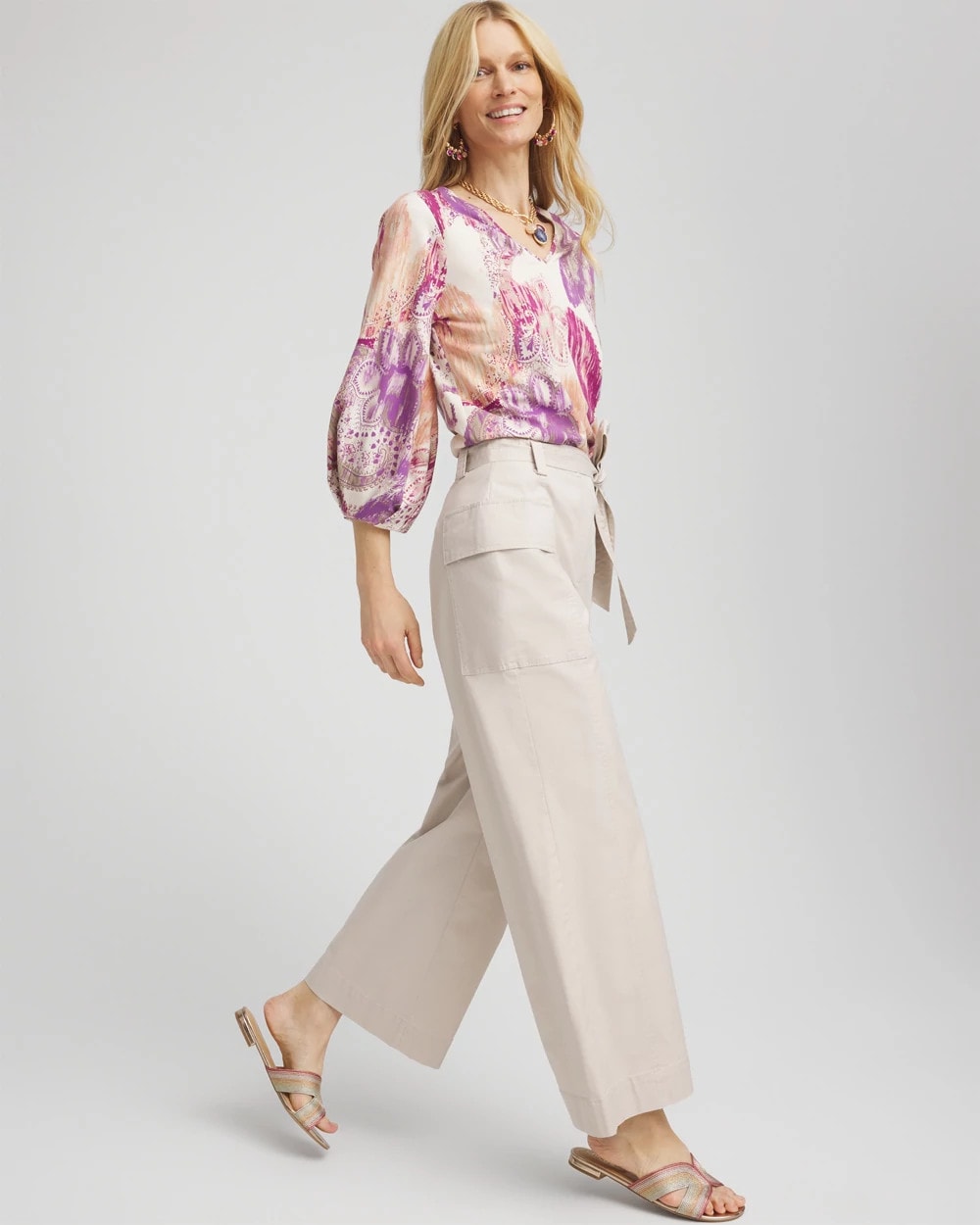 Chico's Women | Belted Twill Utility Cropped Pants SMOKEY TAUPE