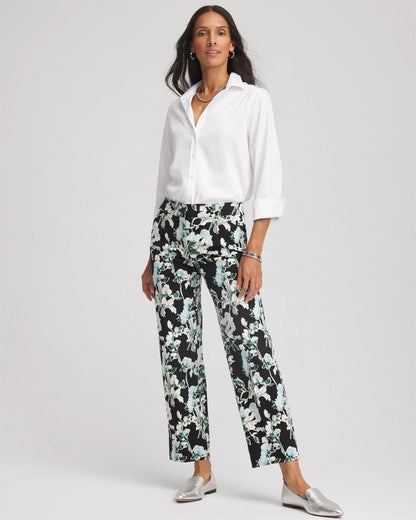 Chico's Women | Floral Emme Straight Ankle Pants BLACK