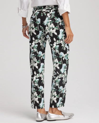 Chico's Women | Floral Emme Straight Ankle Pants BLACK