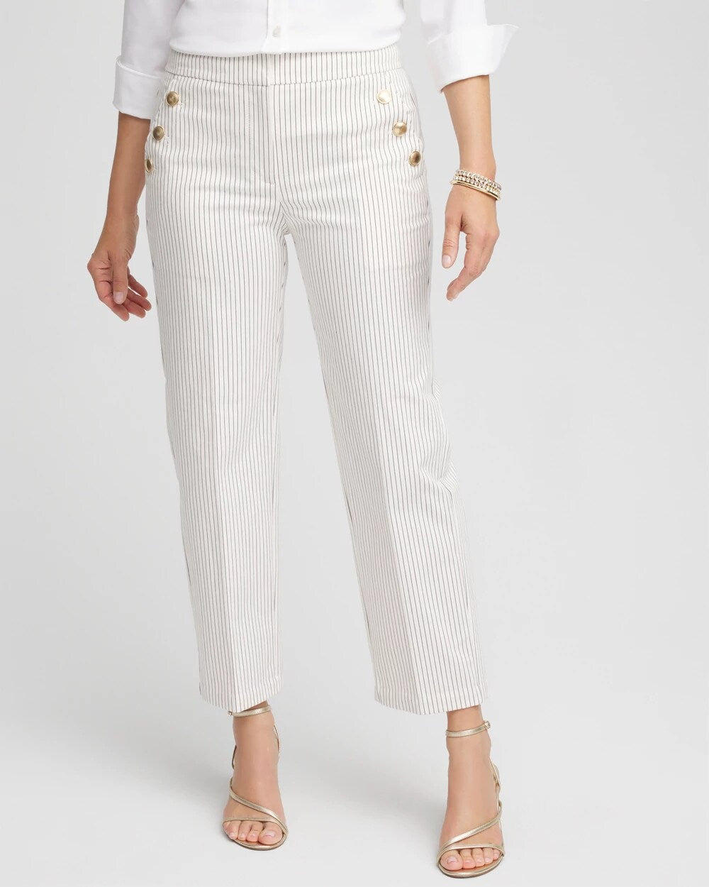 Chico's Women | Emme Striped Sailor Straight Crops ECRU