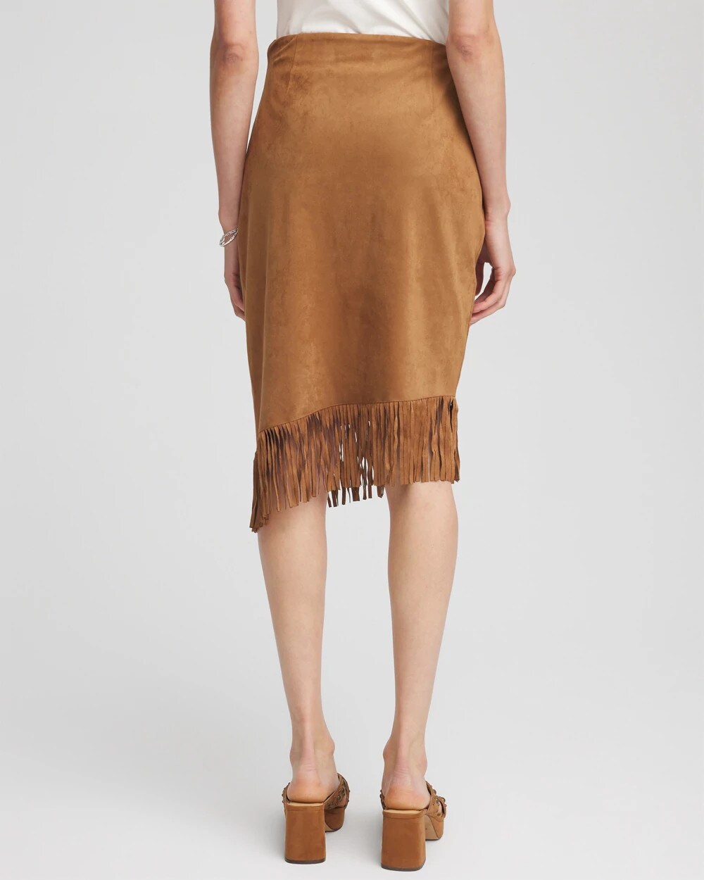 Chico's Women | Suede Fringed Asymmetrical Skirt BURNT SIENNA