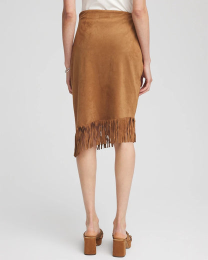 Chico's Women | Suede Fringed Asymmetrical Skirt BURNT SIENNA