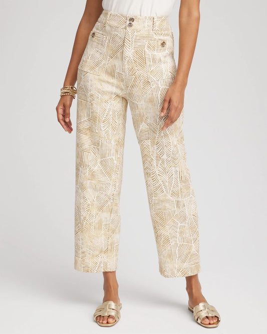 Chico's Women | Printed Cropped Straight-Leg Pants ECRU