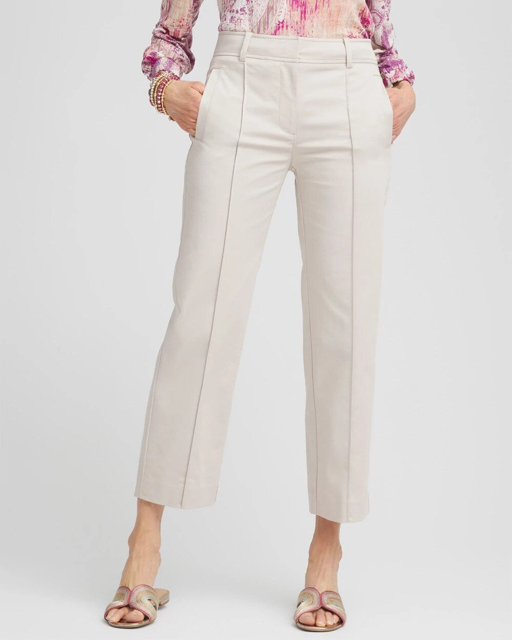 Chico's Women | Stretch Sateen Straight Cropped Pants SMOKEY TAUPE