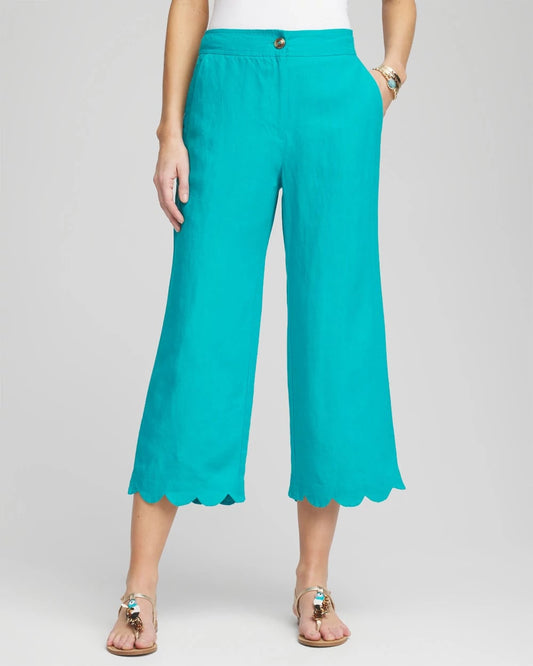 Chico's Women | Linen Scallop Hem Crop Pants SEASPRAY