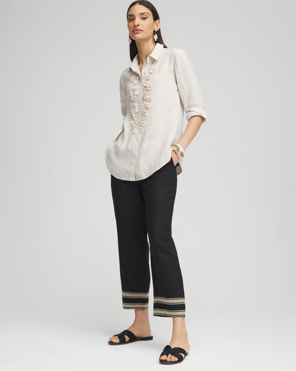 Chico's Women | Linen Elastic Waist Cropped Pants BLACK