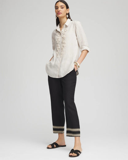 Chico's Women | Linen Elastic Waist Cropped Pants BLACK
