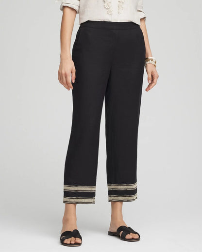 Chico's Women | Linen Elastic Waist Cropped Pants BLACK