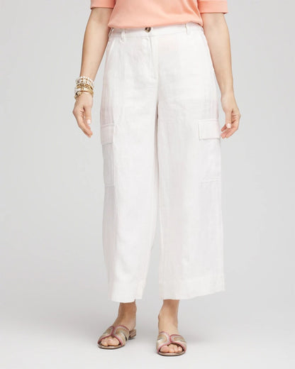Chico's Women | Linen Cargo Wide-Leg Cropped Pants ALABASTER