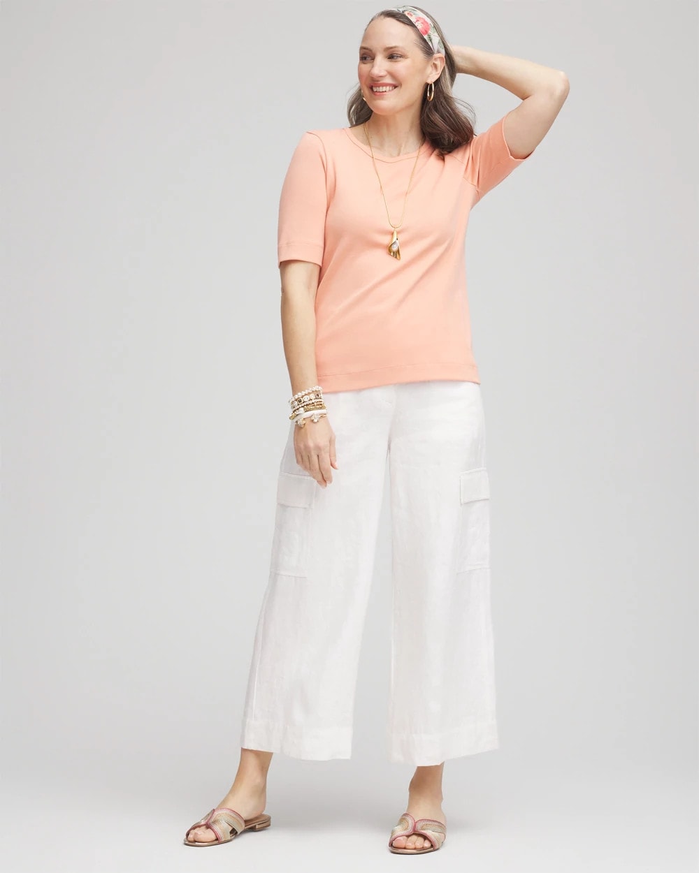Chico's Women | Linen Cargo Wide-Leg Cropped Pants ALABASTER