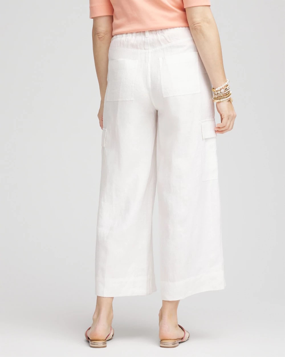 Chico's Women | Linen Cargo Wide-Leg Cropped Pants ALABASTER