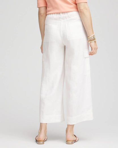 Chico's Women | Linen Cargo Wide-Leg Cropped Pants ALABASTER