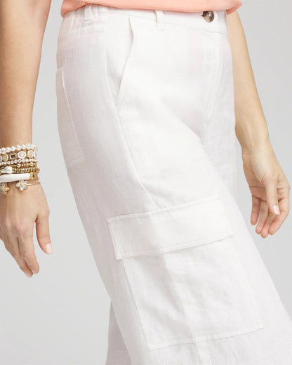 Chico's Women | Linen Cargo Wide-Leg Cropped Pants ALABASTER