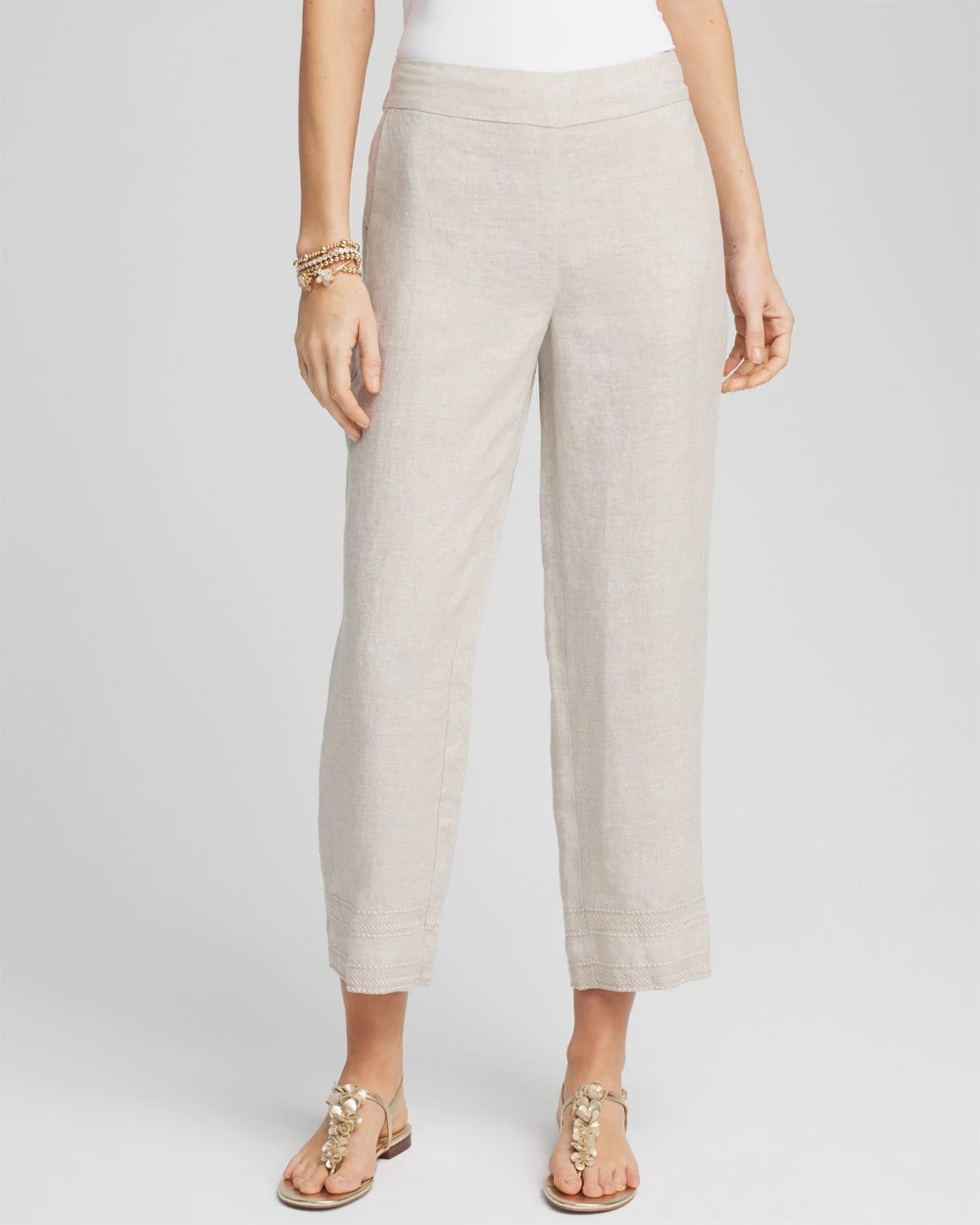 Chico's Women | Linen Pull On Waist Cropped Pants OATMEAL