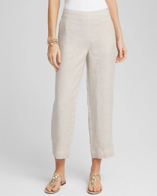 Chico's Women | Linen Pull On Waist Cropped Pants OATMEAL