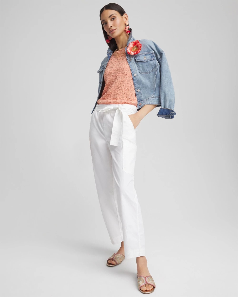 Chico's Women | Poplin Pull-On Tapered-Leg Cropped Pants ALABASTER