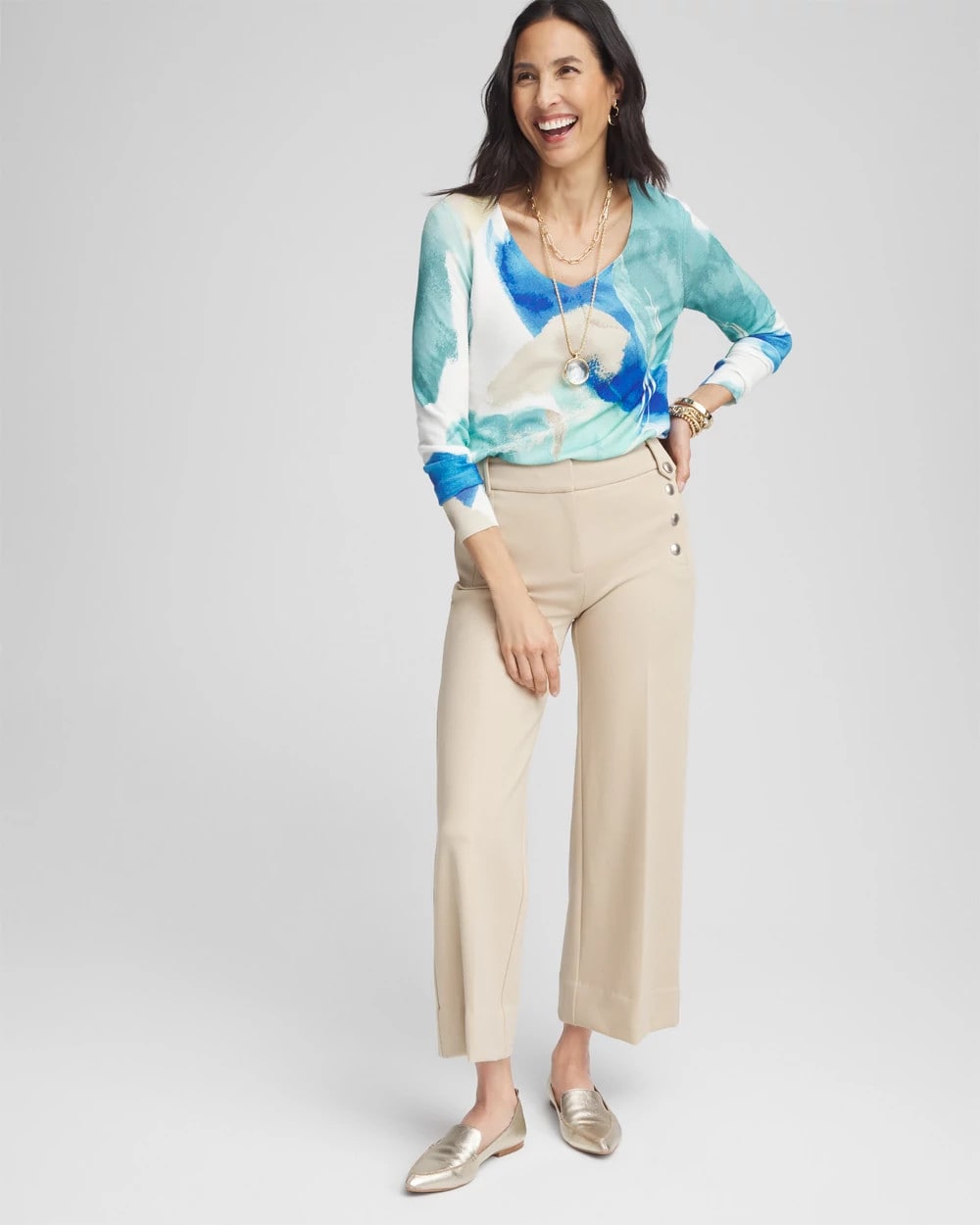 Chico's Women | Button Knit Twill Cropped Pants WILD TRUFFLE
