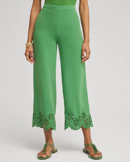 Chico's Women | Satin Eyelet Hem Culottes VERDANT GREEN