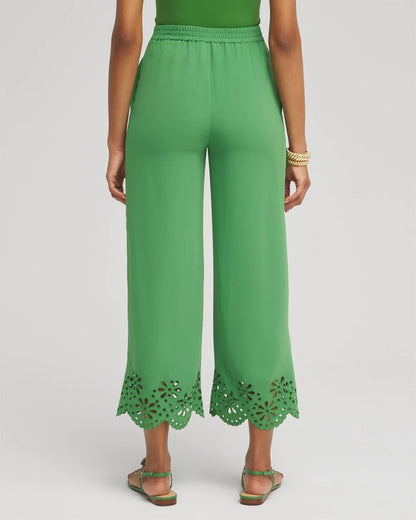Chico's Women | Satin Eyelet Hem Culottes VERDANT GREEN