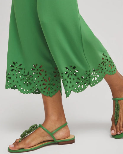 Chico's Women | Satin Eyelet Hem Culottes VERDANT GREEN