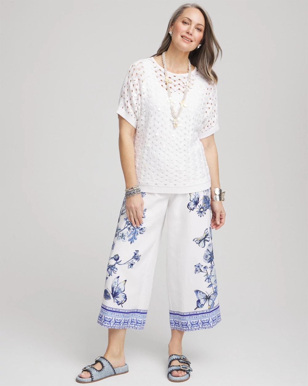Chico's Women | Butterfly Pull-On Linen Cropped Pants ALABASTER
