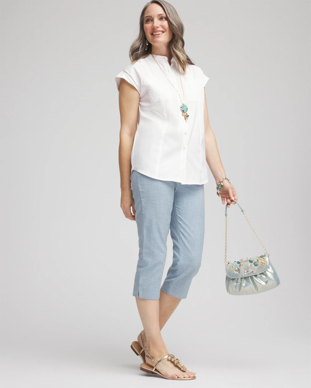 Chico's Women | Brigitte™ Cross Dye Capri Pants BLUE PEARL
