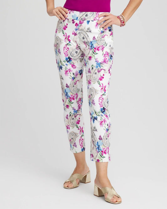 Chico's Women | Brigitte™ Paisley Floral Cropped Pants ALABASTER