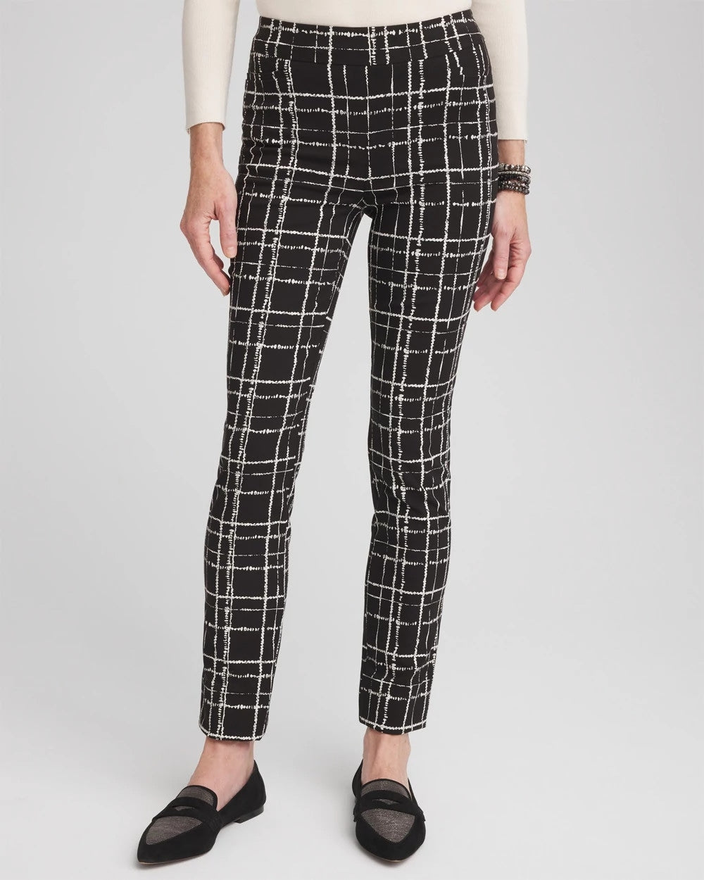 Chico's Women | Brigitte Plaid Slim Ankle Pants BLACK