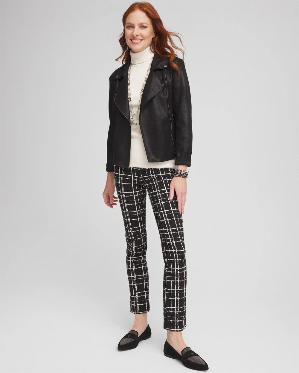 Chico's Women | Brigitte Plaid Slim Ankle Pants BLACK