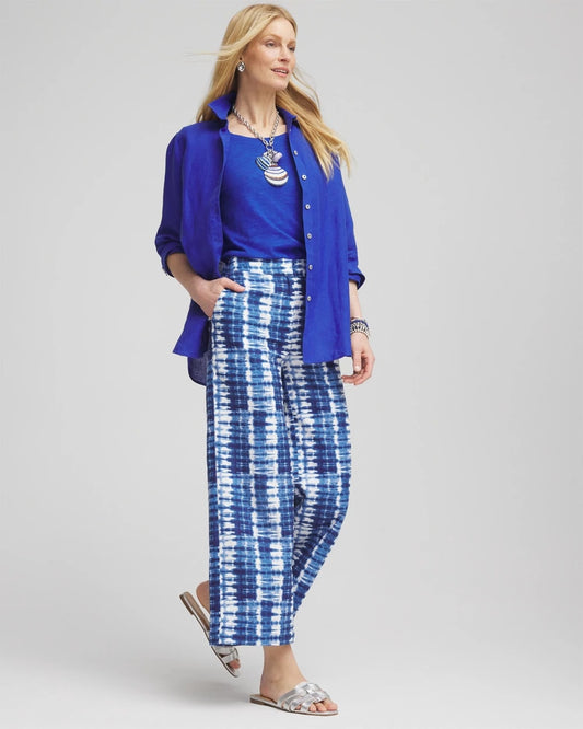 Chico's Women | Tie-Dye Linen Cropped Pants BLUE