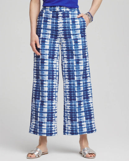 Chico's Women | Tie-Dye Linen Cropped Pants BLUE