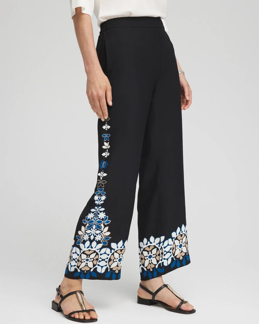 Chico's Women | Placed Floral Print Soft Cropped Pants BLACK